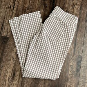 J. McLaughlin Tan and White Gingham Cropped Pants